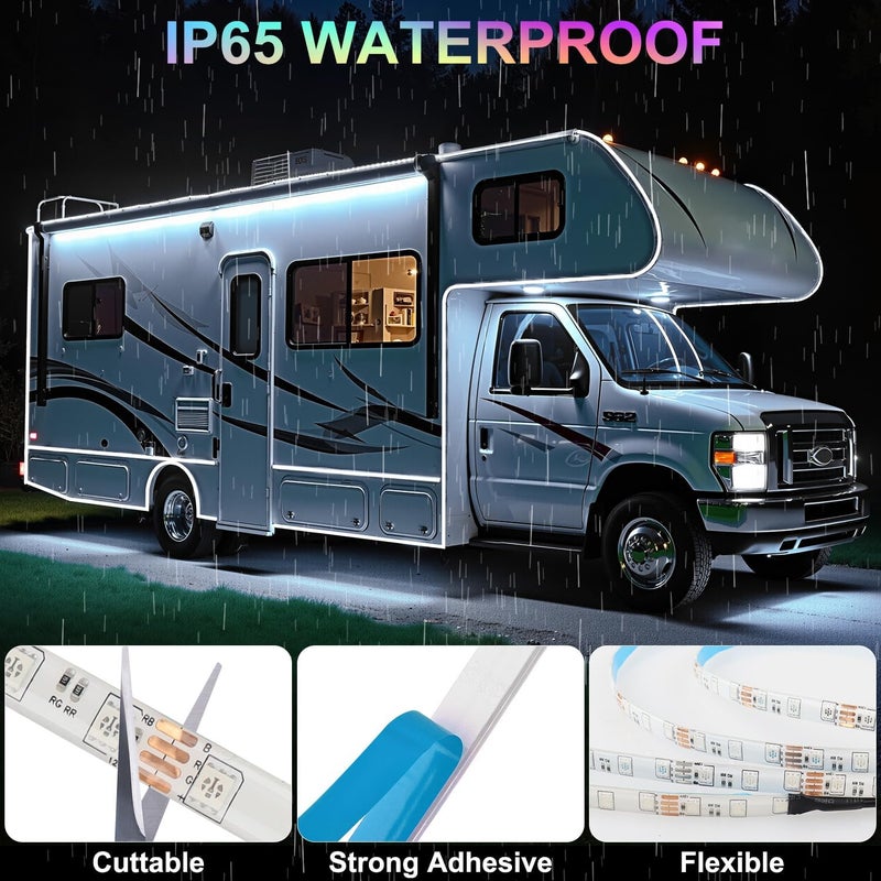 CCBASEBALL 16.4FT RV Awning Lights, 12V Multicolor Camper Awning Lights with Remote Control, Waterproof Rv Led Light Strip for Motorhome Travel,Travel Trailers, Camper, Food Trucks - Image 3
